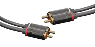 5m Stereo Dual RCA Male to Dual RCA Male Cable Stereo 2 RCA Male to 2 RCA Male Lead, 5m. Diecast connector bodies. Gold plated connection surfaces.