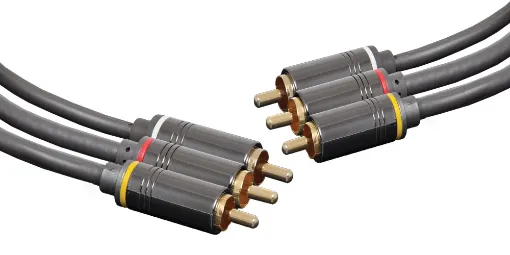 3 RCA Male to 3 RCA Male Composite AV Lead, 0.75m. Diecast connector bodies, gold plated contacts.