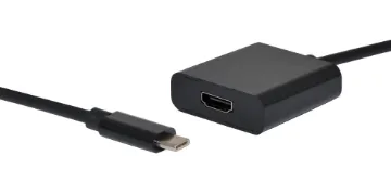 USB C to HDMI Adaptor Cable 15cm This HDMI output adaptor is the perfect accessory for any USB C equipped device to output video signals to an external monitor or display. This adaptor will display up to 4K resolutions at 60Hz. 15cm long.