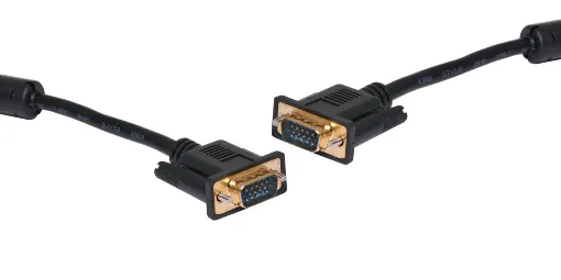 Filtered VGA DE15 High Density Male-Male Lead, 5m. Ferrite core on each end to reduce EMF interference. Tightly woven shield and cores meet UL2919 specification.