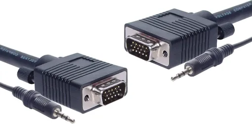 Filtered VGA+3.5mm Stereo DE15 Male-Male Lead, 10m. Ferrite core on each end to reduce EMF interference. Tightly woven shield and cores meet UL2919 specification.