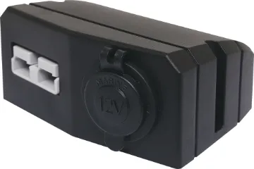 Surface Mount Anderson Style SB50 Connector With Car Accessory This Anderson style connector features an enclosure for surface mounting on vehicle cabinets or bodywork.