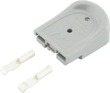 Anderson SBS Mini Plug Kit 2 Way Grey 30A 12AWG Contacts Amperage Rating: 30
Colour: Grey
Contacts:	Genderless
Contact Plating: Silver
Contacts Supplied: No
Housing Material: Polycarbonate
Positions:	2
Type: Complete Kits
RoHS: Yes
Wire Size (AWG): 12
Wire Size (mm²): 3.3