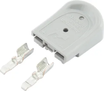 Anderson SBS Mini Plug Kit 2 Way Grey 45A 10AWG Contacts Amperage Rating: 45
Colour: Grey
Contacts:	Genderless
Contact Plating: Silver
Contacts Supplied: No
Housing Material: Polycarbonate
Positions:	2
Type: Complete Kits
RoHS: Yes
Wire Size (AWG): 10
Wire Size (mm²): 5.3