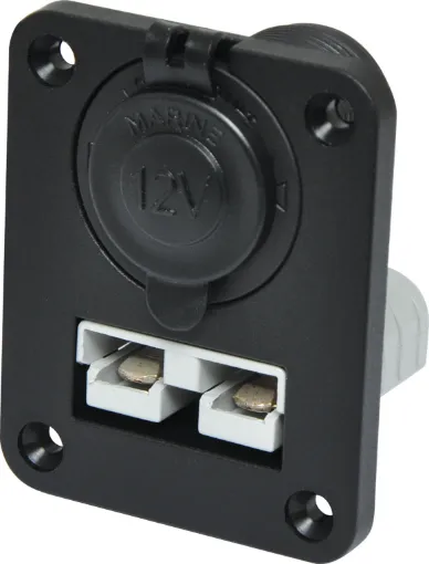 This connector features a 12V car accessory ideal for charging compatible devices.