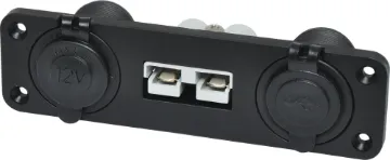 Panel Mount Anderson Style with Car Accessory / USB Provides easy connection to solar panels and auxiliary batteries/appliances utilising 50A Anderson connection.