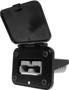 Panel Mount 120A Anderson Style Connector With Cover This Anderson Style (SB50 120A type) connector provides easy connection to solar panels and auxiliary batteries/appliances. Snap fit cover provides protection from dust and moisture when not in use. Includes connectors.