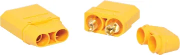 90A 600V XT90 Style High Current DC Connector Ideal for use as battery connectors in high current draw applications such as RC LiPo batteries. Supplied as plug & socket pair. 90A rated @ 600V DC.