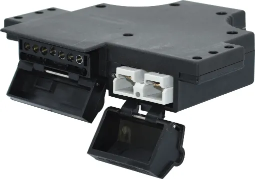 Trailer Vision TV-14569-7. Combines a flat 7 pin trailer socket with 50A Anderson style connector in the same chassis mount housing. 