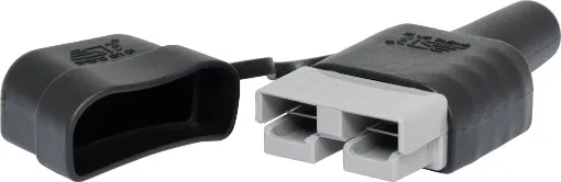 Rubber boot cover for 50A Anderson connectors with dust cover to protect the connector from dust and moisture when not in use.