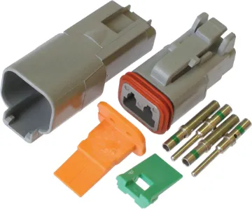 DE-DT2-1 2-pin 13A IP67 Weatherproof Connector World famous Deutsch weatherproof IP67 pluggable connectors for automotive and industrial wiring. Supplied in a set including crimp pins, gasket, male and female connector bodies. 13A rated. DE-DT2-1.