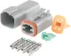 DE-DT4-1 4-pin 13A IP67 Weatherproof Connector World famous Deutsch weatherproof pluggable connectors for automotive and industrial wiring. Supplied in a set including crimp pins, gasket, male and female connector bodies. 13A rated. DE-DT4-1.
