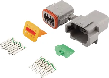 DE-DT8-1 8-Pin 13A IP67 Weatherproof Connector World famous IP67 weatherproof pluggable connectors for automotive and industrial wiring. Supplied in a set including crimp pins, gasket, male and female connector bodies. DE-DT8-1.