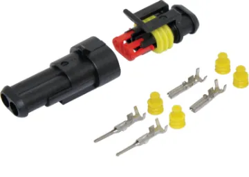 Weatherproof Multipole DC Connector 2 pole 14A Great for automotive wiring - requires no special crimpers. Use a standard automotive crimper, pliers or solder terminate. 14A rated.