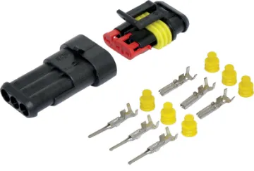 Weatherproof Multipole DC Connector 3 pole 14A Great for automotive wiring - requires no special crimpers. Use a standard automotive crimper, pliers or solder terminate. 14A rated.
