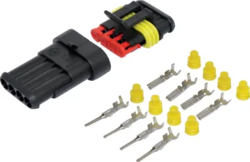 Weatherproof Multipole DC Connector 4 pole 14A Great for automotive wiring - requires no special crimpers. Use a standard automotive crimper, pliers or solder terminate. 14A rated.