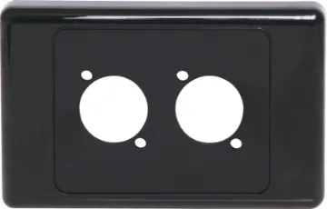 Black Wallplate For Dual D Series Connectors Suit any standard dimension "D" series XLR, HDMI, USB, RCA or RJ connectors. Mounting hole spacing 19W x 24Hmm. Supplied with two cover faceplates.