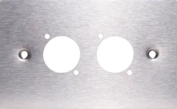Stainless Steel Wallplate For Dual D Series Connectors Suit any standard dimension "D" series XLR, HDMI, USB, RCA or RJ connectors. Mounting hole spacing 19W x 24Hmm. Supplied with two cover faceplates.