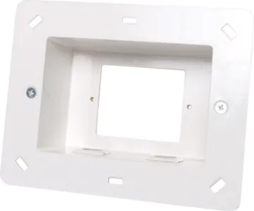 Wallplate Recess Box Addresses a common requirement of installing AV or power connections flush to the wall behind cabinets or televisions. Designed for 70 & 90mm cavities. 
185W x 145H x 60Dmm. 
Hole Cut:  166 x 100mm
Wallplate not included.