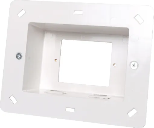Addresses a common requirement of installing AV or power connections flush to the wall behind cabinets or televisions. Designed for 70 & 90mm cavities. 
185W x 145H x 60Dmm. 
Hole Cut:  166 x 100mm
Wallplate not included.