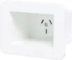 Addresses a common requirement of installing power connections flush to the wall behind cabinets or televisions.
- Designed for 76 x 52mm cutout.
- Minimum Depth for 10mm plaster: 60mm, Masonry 70mm
- Appliance outlet approval: NSW24133
- Can be fitte