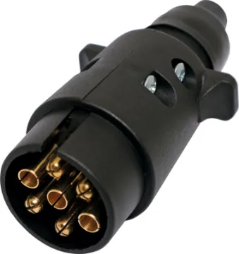 Large 7 Pin Round Trailer Plug A user wireable 7 Pin round trailer plug. Connects to the trailer with a large 7 pin round socket (P8087).
Suitable for use with W4222 7 core trailer cable.