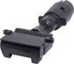 7 pin round to 7 pin flat trailer adapter.  Allows you to connect a trailer with a 7 pin flat connector to a vehicle with large round 7 pin connector. 