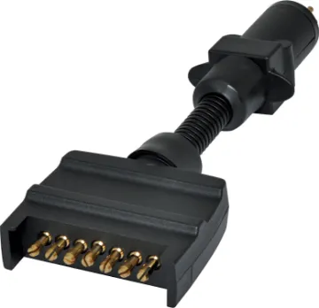 7 Pin Flat to 7 Pin Round Trailer Adapter 7 Pin Flat to Round Trailer Adapter. Allows you to connect a trailer with a 7 pin round connector to a vehicle with 7 pin flat connector.