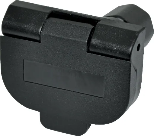 A vehicle mount round 7 pin trailer plug suitable for use with 7 core trailer cable (see W 4222 cable). Suits a 7 pin trailer plug. Flush surface mounting, add P8098 for chassis mounting.
