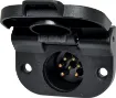 A vehicle mount round 7 pin trailer plug suitable for use with 7 core trailer cable (see W 4222 cable). Suits a 7 pin trailer plug. Flush surface mounting, add P8098 for chassis mounting.
