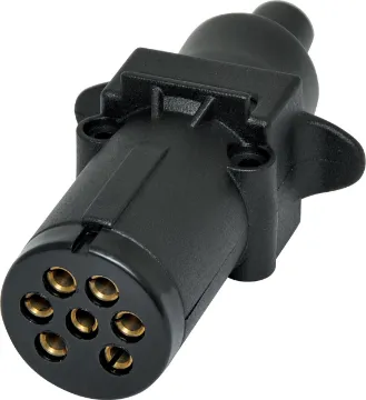 Round 7 Pin Trailer Plug A replacement round 7 pin trailer plug suitable for use with 7 core trailer cable (see W 4222 cable). Suits a 7 pin trailer socket.