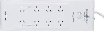 PSZ8U2 Zapguard Surge Protected 8 Way Power Board This powerboard will protect your home and office electronics from dangerous surges and spikes and is ideal for charging mobiles, laptops and other small USB powered devices.