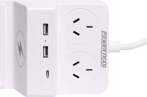 Ideal for the work bench, this 2 way power extension board features 2 x type A USB chargers and 20W USB type C PD charging output. Plus a 10W wireless charger holder to keep your phone charged up while you work.
