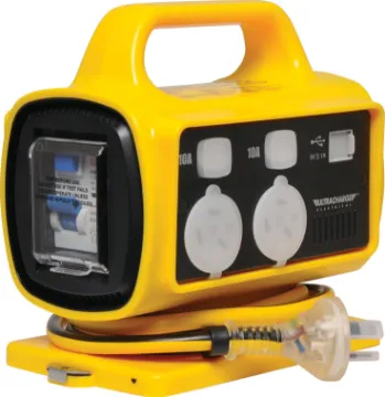 Ultracharge RCD Protected 10A Powerblock This Ultracharge RCD Protected 10A Powerblock is a must have for trades in the field or at home in the workshop - protects users from appliance faults just like your home RCD switch.