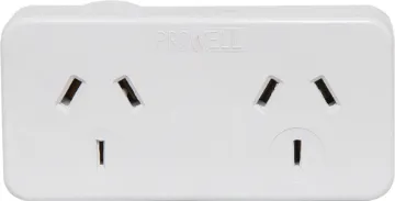 Mains Double Right Adaptor Slimline model.  Offset to allow access to power point On/Off switch. Maximise the flexibility of your powerpoint with this double adaptor.