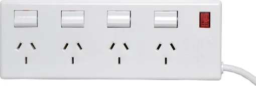 Features 10A overload circuit breaker and 1m lead.
Individually switched outlets.