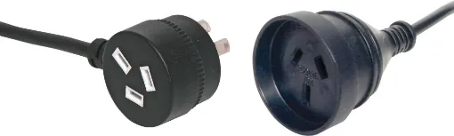 5m mains extension cable with piggyback 3 pin mains plug. Black mains plugs and lead.