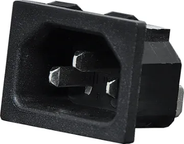 C14 Male Socket Chassis Snap-In 10A IEC Rated at 10A @ 240V AC. Chassis mount snap-in.