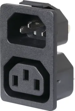 C13/C14 Socket Plug Combination Chassis Snap-In 10A IEC 10A 240VAC
Note: Earth pins are linked together.