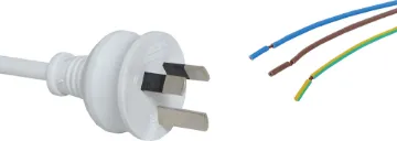 2m 7.5A 3 Pin White Bare Ends Mains Power Cable 7.5A 3 pin 2m white, bare ends, 6.4mm diameter. Energy Authority approved.