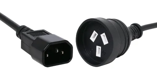 This 10A IEC C14 to 3 pin Australian mains socket power cord is commonly used on UPS back up systems and PDUs. 