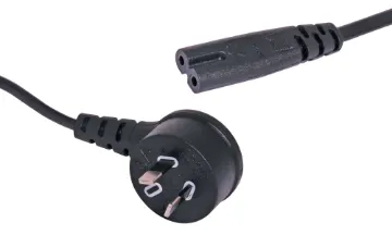 2m IEC C7 Figure 8 2.5A 90 Deg. Black Appliance Mains Power Cable IEC C7 Female figure 8 to 2 Pin right angle mains plug. 2m. Energy authority approved