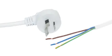 2m 7.5A 3 Pin White Bare Ends 90° Mains Power Cable 7.5A 3 pin 2m white, bare ends 6.4mm diameter. Energy Authority approved.