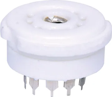 12AX7/12AT7 9 Pin Ceramic PCB Mount Power Socket Designed to be mounted on a printed circuit board, these valve sockets have PCB pins.  Retaining clips can be placed over each valve to secure valves in their sockets. Suits 12AX7, 12AT7 (Z1390/Z1389)