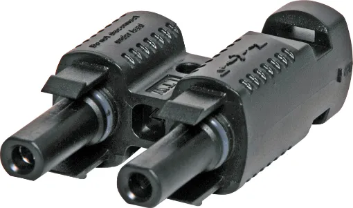 Dual line socket adaptor designed for use when daisychaining solar panels together.