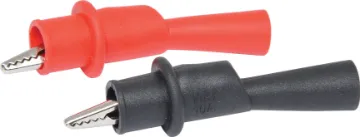 Set of Red & Black Crocodile Clip Test Probe Adapters This set of crocodile clip test probe adapters comes with both a red and a black test probe. Simply plug in pin probe to turn it into a crocodile clip connection. This test probe pair will work with P 0407 (Multimeter Test Probes 1000V 10A) and P 0404A (Shrouded Professional Grade Multimeter Test Probes Lead Set).