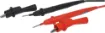 This set of crocodile clip test probe adapters comes with both a red and a black test probe. Simply plug in pin probe to turn it into a crocodile clip connection. This test probe pair will work with P 0407 (Multimeter Test Probes 1000V 10A) and P 0404A (Shrouded Professional Grade Multimeter Test Probes Lead Set).