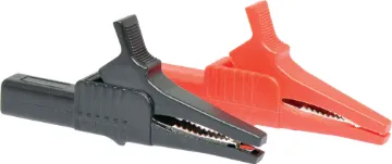 Pair of Red and Black Banana Plug Crocodile Clips  This Banana Plug Crocodile Clips Pair comes with both a red crocodile clip and a black crocodile clip. Simply plug in banana plug probe to make it a crocodile clip connection.