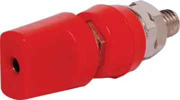 Red 50A Heavy Duty Binding Post 50A heavy duty binding post with 4mm banana socket and crosshole in shaft. 
8mm mounting hole.
Overall dimensions: 19.7 x 60.5D mm