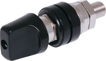 Black 80A Heavy Duty Binding Post 80A heavy duty binding post with 4mm banana socket. 
10mm mounting hole.
Overall dimensions: 24.5 x 71D mm.